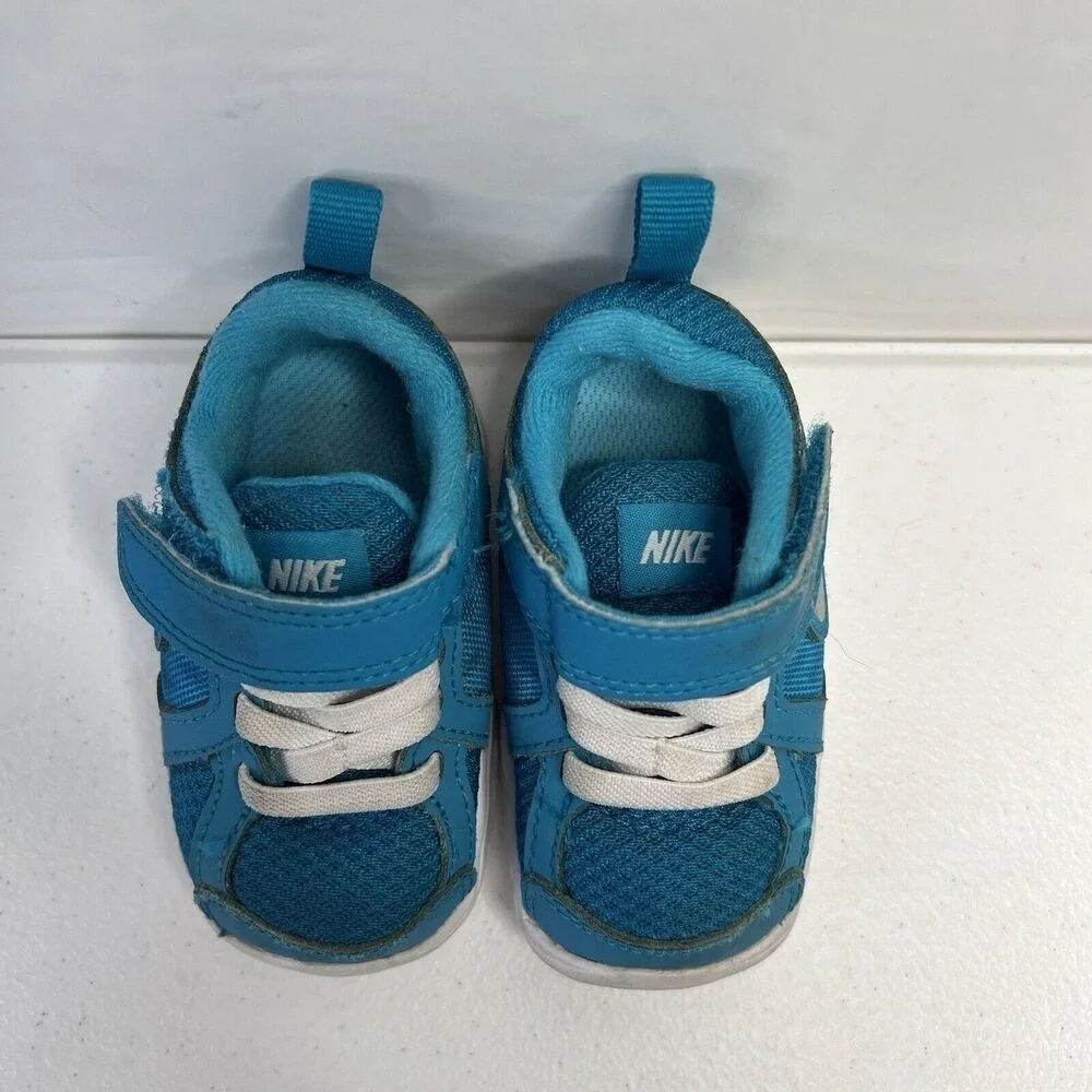 Nike Infant Size 3C Fusion Run 525595 401 Turquoise Blue Leather‎ Mesh Hook Loop